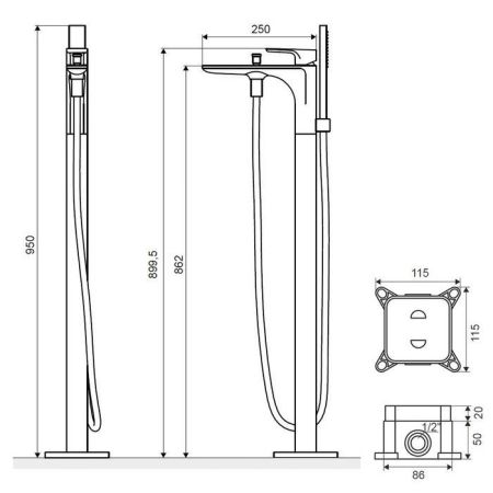 Смеситель для ванны отдельностоящий EXCELLENT Keria AREX.2055BL (черный мат), артикул AREX.2055BL