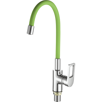 Смеситель для кухни с гибким изливом FASHUN A4253+B05, хром/зеленый