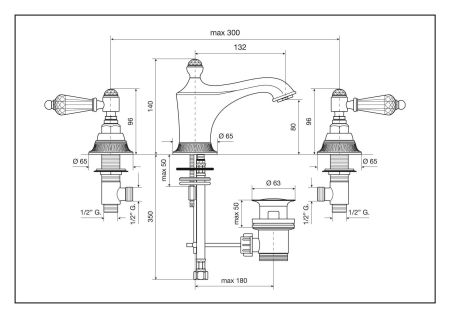 Смеситель The One для раковины на 3 отверстия. Прозрачные кристаллы Swarovski, цвет хром, артикул 98033LCSWCR