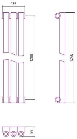 Отопительный радиатор ЭСТЕТ-0 н/ж 1200х135 / 3 сек (Матовый ЧЁРНЫЙ), артикул 31-0331-1203
