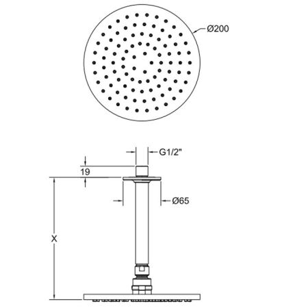 GESSI INCISO Потолочная душевая головка шарнирная на 1/2", Ø200мм, длина изготавливается под заказ, цвет: Finox Brushed Nickel, артикул 58150#149