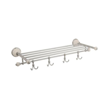 OLIVIA Полка-держатель для полотенец с 4-мя крючками, L60хh10xP30 см, керамика белая, хром, артикул 17496