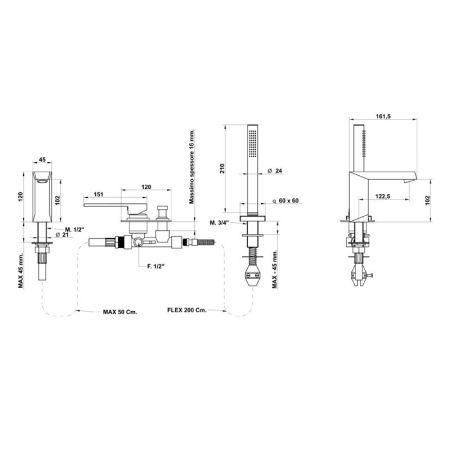 Bongio Stelth Смеситель для ванны, цвет хром, артикул 01531CR0D