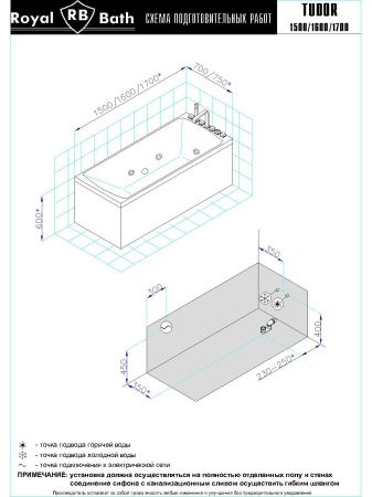 Гидромассажная ванна Royal Bath TUDOR STANDART 170x75x60