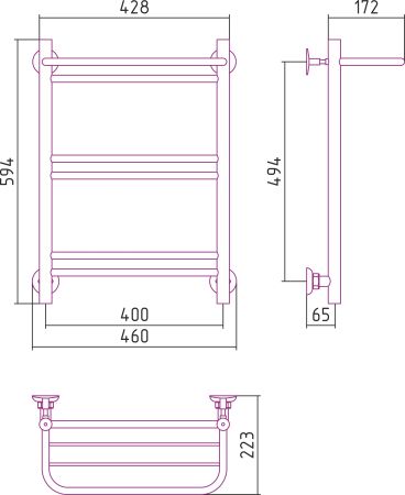 Полотенцесушитель водяной СТИЛЬЕ "Версия-Н1" 600х400 (Полка+1+2+2) П 16 (Белый)
