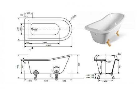 Ванна из искусственного камня Эстет Царская 150x73 Белая, артикул ФР-00001653