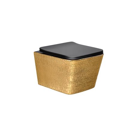 Унитаз подвесной Q-Line VT1-12G1B безободковый, цвет золото/черный, ультратонкое soft-close сиденье, артикул VT1-12G1B