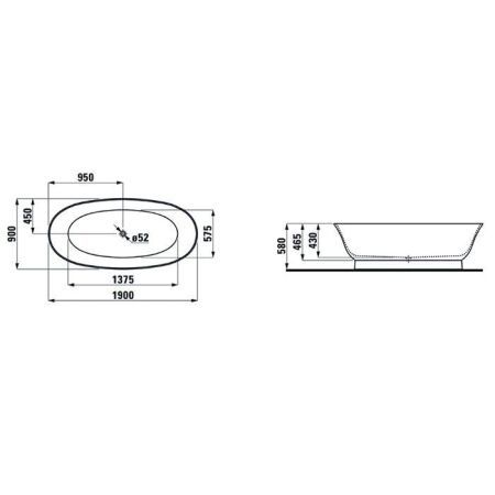 Laufen New Classic Ванна 1900x900x580мм,  свободностоящая, овальная, материал: Sentec, цвет: белый матовый, артикул 2.2085.2.000.000.1