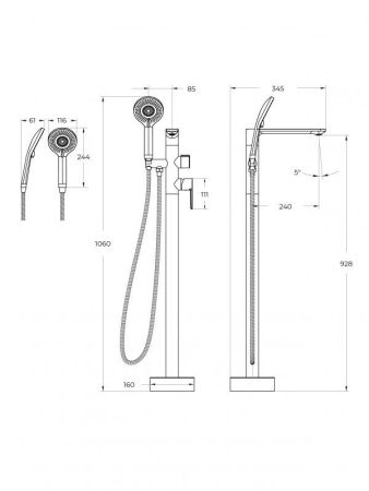LUX-VDP-01 Напольный смеситель для ванны, хром, артикул LUX-VDP-01