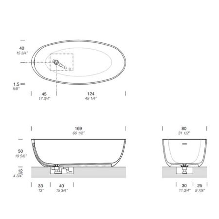 NOORTH milldue edition Ванна OVAL 1690х800х500 мм., отдельностоящая, в комплекте с сифоном, CRISTALPLANT, фурнитура хром, цвет белый матовый, артикул 9681.J10