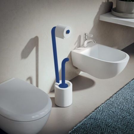 Gedy Wendy, напольная стойка: бумагодержатель/ёрш пластик, цвет белый/синий, артикул 7032(89)