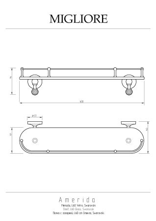 AMERIDA Полка c галереей L60 см, стекло/золото/SWAROVSKI, артикул 16601