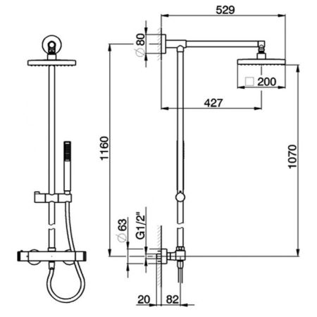 CISAL Roadster Настенная душевая система:термостатический смеситель для душа,верхний душ,ручной душ с держателем и шлангом, цвет хром, артикул RRC7801021