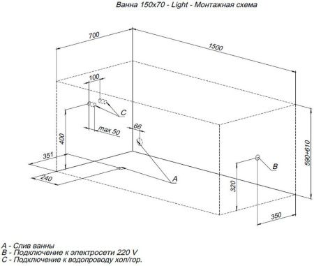 Акриловая ванна Aquanet Light 150x70 Акриловая ванна Aquanet Light 150x70