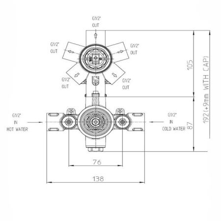 Bossini Универсальная встроенная  часть для термостата на 2-5 потребителей