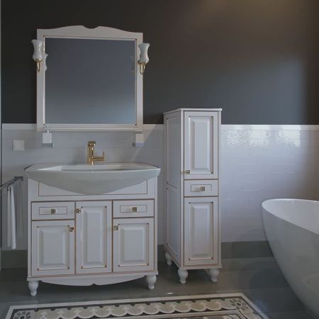 Тумба под раковину ASB-Woodline Верона 75 Белый с золотой патиной, артикул 9077