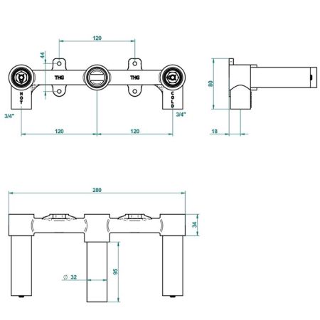 THG General items Встраиваемая часть смесителя для раковины/ванны 3/4"