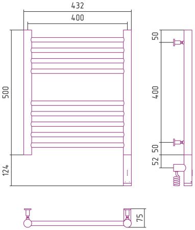 Полотенцесушитель электрический "БОГЕМА 3.0" прямая 500х400 / МЭМ правый (Состаренная латунь)