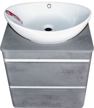 Тумба подвесная "Атлантика 60", Люкс бетон темный, (2 ящ.), со столешницей, PLUS