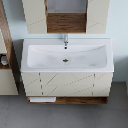 Тумба с раковиной и нишей Бриклаер КРИСТАЛЛ 100L, латте/дуб крафт табачный, артикул КРИСТАЛЛ 100L