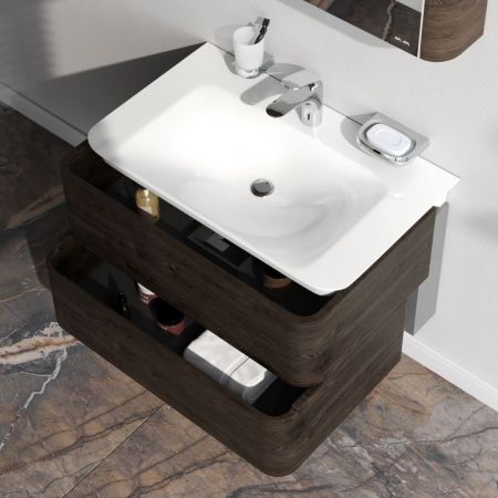 M30FHX0802TF Sensation, База под раковину, подвесная, 80 см, ящики, табачный дуб, текстурированная,, артикул M30FHX0802TF