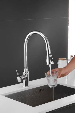 Смеситель для кухни с выдвижным изливом Shevanik S163, хром