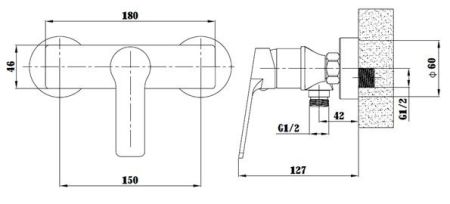 Смеситель Singapore black для душа, без акс., артикул: SB 80
