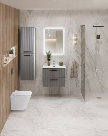 DUE Шкаф подвесной с двумя распашными дверцами с доводчиками, с двумя полками, универсальный, Bianco Lucido, 400x300x1500, DUE-1500-2A-SC-BL-P, артикул DUE-1500-2A-SC-BL-P