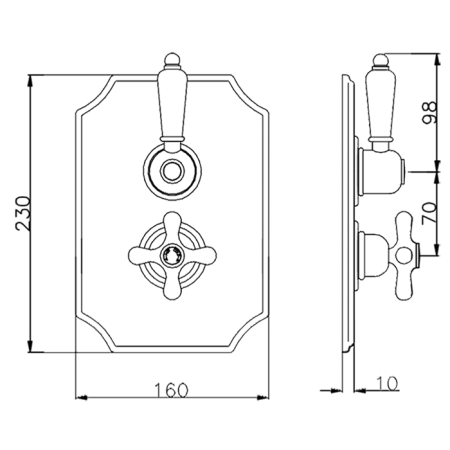 CISAL Arcana Toscana Внешняя часть термостатического смесителя с переключателем на 2 выхода, цвет хром/белый