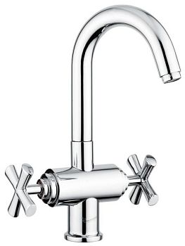 Emmevi Spirit New, двухвентильный смеситель (h30 см) для раковины с поворотным изливом и донным клапаном, цвет хром