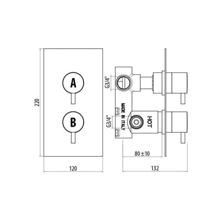 Gattoni Termostatici Термостатический встраиваемый смеситель для душа2 рычага  на 1 источника на прямоугольной пластине цвет хром, артикул TS992/22C0.Mcr