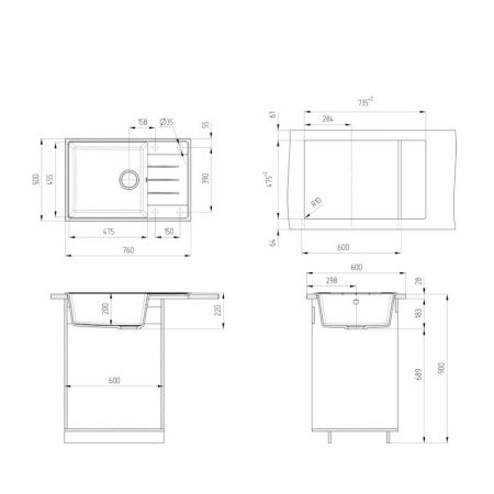 Кухонная мойка Grandex Aqua Topline 600211, белый