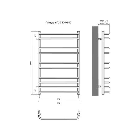 Полотенцесушитель водяной Aquatek (Акватек) Пандора П10 500х800 мм, подключение нижнее/диагональное, сверхпрочная пищевая нержавеющая сталь AISI 304L, гарантия 10 лет, артикул AQ RRС1080CH