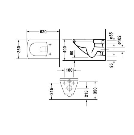 Duravit Caro Подвесной унитаз 620*360мм с комплектом креплений, цвет белый, артикул 0198090000
