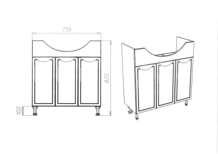 Тумба VIANT "Лима" 3 ств 320х950х820 под раковину 1WH207777 (Энигма 100) (VLIM100EN-T3ST), артикул VLIM100EN-T3ST