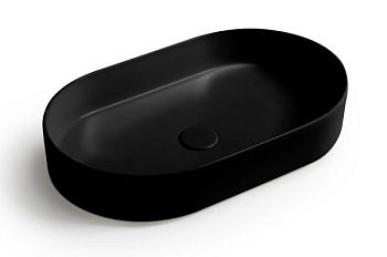 White Ceramic Blade, накладная овальная раковина 60x36x12h см, цвет черный матовый