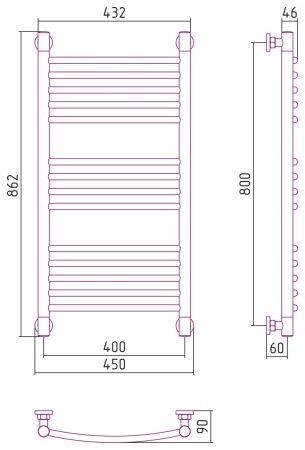 Полотенцесушитель водяной "Богема+" 800х400 (ЗОЛОТО)