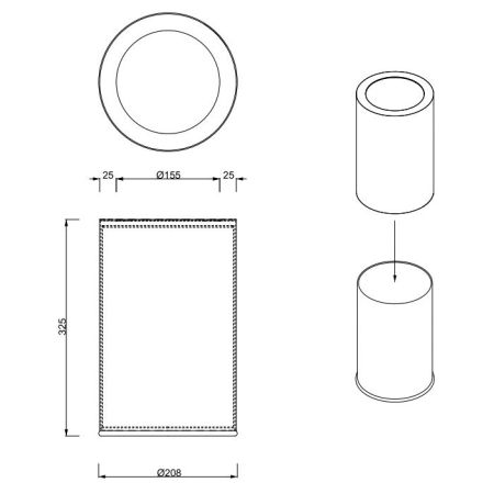 Ведро, Decor Walther, ROOMS, ширина, мм-205, глубина, мм-205, высота, мм-325, цвет-Black Matt, с вставкой из нержавеющей стали