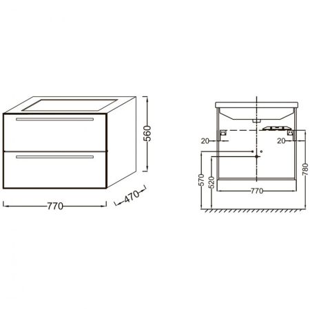 Тумба под раковину JACOB DELAFON STRUKTURA 77 EB1277-N18 (подвесная, белый глянец) ССП, шт, артикул EB1277-N18