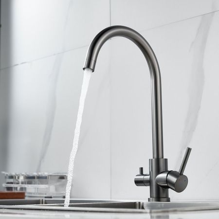 Смеситель для кухни с подключением фильтра воды Raffine F108T, оружейная сталь