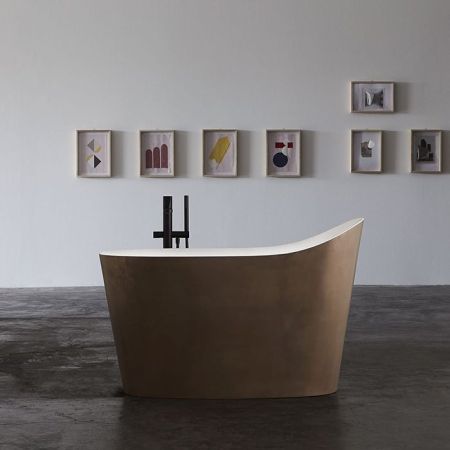 ANTONIO LUPI MASTELLO Ванна отдельностоящая 1350х750х870 мм, с нажимным донным клапаном, сифоном и гибким шлангом, Flumood, внешняя отделка Rame, артикул MASTELLO.6/rame