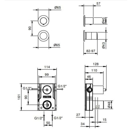 Fantini Nice Встраиваемый смеситель для душа на 2 потока, цвет хром (внешняя часть)
