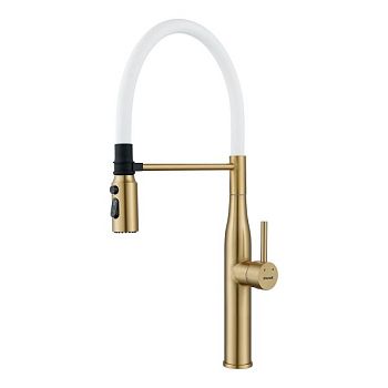 Смеситель для кухни с гибким изливом и режимом "душ" Shevanik S123G-1, золотой сатин