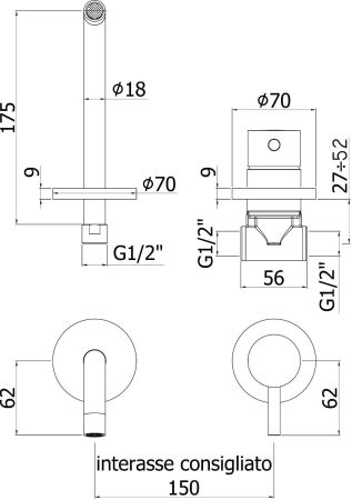 Смеситель для раковины Paffoni Light LIG006NO70 (с внутренней частью), артикул LIG006NO70