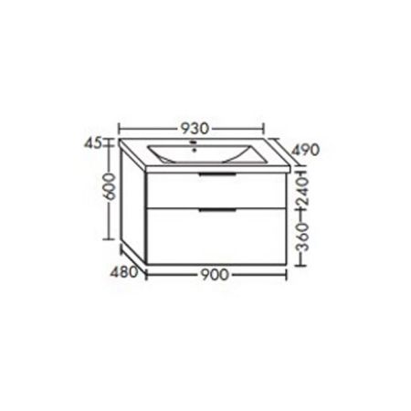 BURGBAD Eqio База подвесная с керамическим умывальником 930х490х645 мм. 2 ящика с ручкой хром G0146., c 1 отв под смес.   цвет белый глянц F2009, артикул SEYQ093F2009G0146C001*1