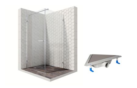 Душевой уголок Ambassador Abner 10011102L-ST9, квадратный, угловой трап, 100х100, артикул 10011102L-ST9