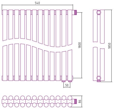 Отопительный радиатор ЭСТЕТ-11 н/ж EU50 1800х540 / 12 сек (Золото), артикул 03-0312-1812