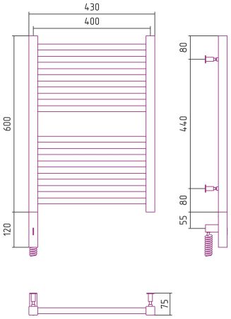 Полотенцесушитель электрический "МОДУС 3.0" 600х400 / МЭМ левый (Матовая шампань), артикул 022-5700-6040
