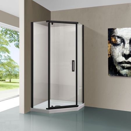 Душевой уголок Stresa VSP-1S900CLB, 900*900, черный, стекло прозрачное, артикул VSP-1S900CLB