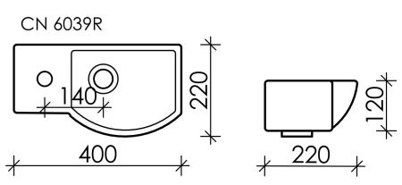 Умывальник подвесной прямоугольный  с крепежом (чаша справа, отверстие под смеситель слева) Element 400*220*120мм CN6039R, артикул CN6039R